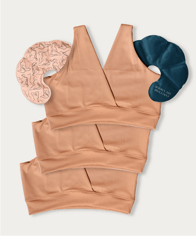 Mocha Mousse FourthWear Postpartum Bralette 3-set + Breast Ice and Heat Therapy Packs