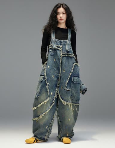 Women's Plus Size Patch Style Loose Denim Jumpsuit