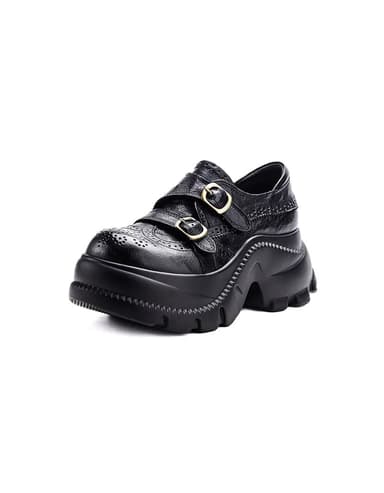 Autumn Brogue Style Double Buckle Strap Platform Chunky Shoes