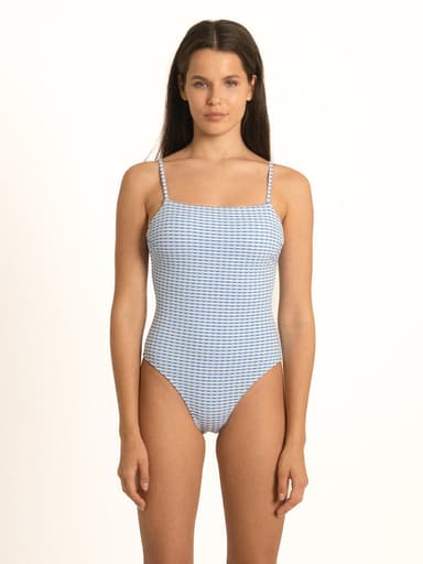 Gingham Ruched One-Piece - Powder Blue