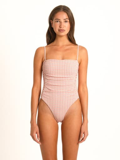 Gingham Ruched One-Piece - Peachy Pink