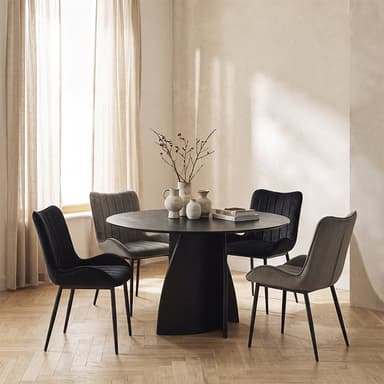 Gemma Round Dining Table & 4 Edith Dining Chairs [Dining Set]
