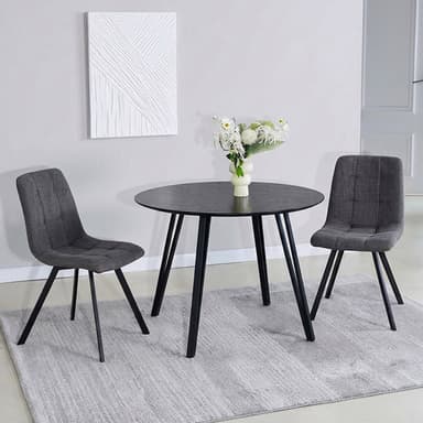 Fareeha Round Dining Table & 2 Aoife Sleek Dining Chairs [Dining Set]
