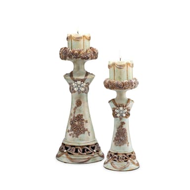 ORE International Vintage Rose 2-in-1 Candle Holders Set - 11.75/15.5"H Decorative Polyresin Holders