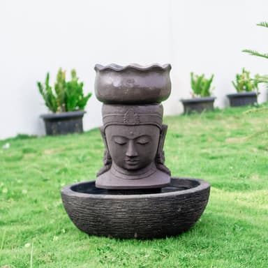 Lava Stone Lotus Buddha Head Fountain