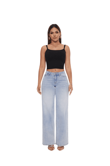ONESO Mid-Low Rise BBL Jeans for Women Stretchy Wide Leg Baggy Denim Pants