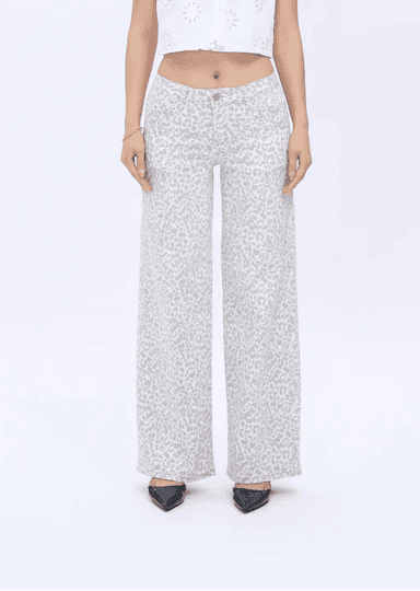 ONESO Women’s Mid Low Rise Leopard Print Wide Leg Jeans