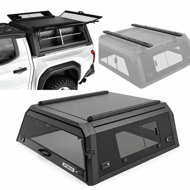 OPENROAD Glass Side Window Truck Cap with Roof Rack Crossbars with Truck Cap Storage Box