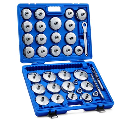 Oil Filter Wrench Kit, 37pc Oil Filter Socket Set with 32 1/2" Drive Sockets, 2 Chain Wrenches & Drive Wrench, Oil Filter Removal Tool Compatible with Volvo BMW