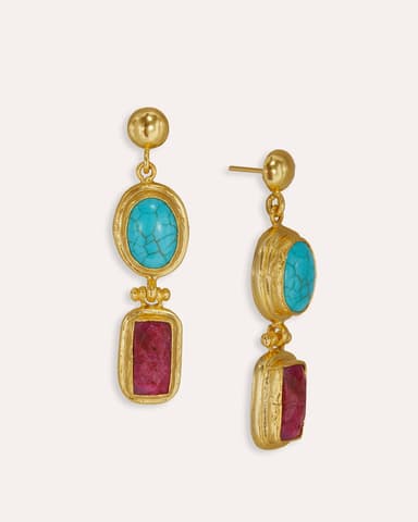 Turquoise and Ruby Drop Earrings