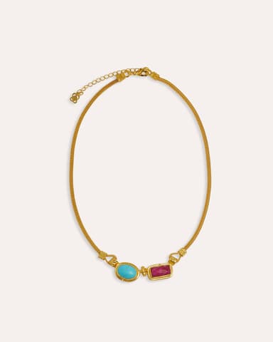 Turquoise and Ruby Chain Necklace