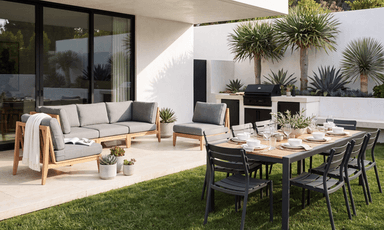 Teak Sofa + Extendable Dining Entertaining Set