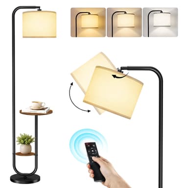 OUTONLIFE Floor Lamp with Table, End Table with Lamp for Living Room with USB & Type C Charging Port, Dimmable Lamps for Nightstand Attached for Bedroom, Brown