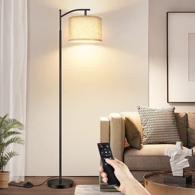 OUTON Floor Lamp for Living Room, Tall Standing Lamp with 4 Color Temperatures, Black Floor Lamp with Remote Control and 9W LED Bulb for Bedroom, Office