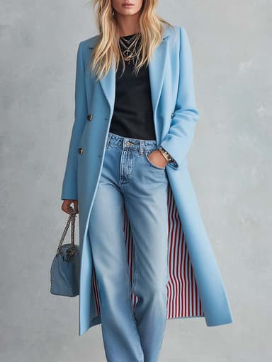 Elegant Classic Lapel Double-breasted Style With Striped Lining Mid-to-long Tweed Coat