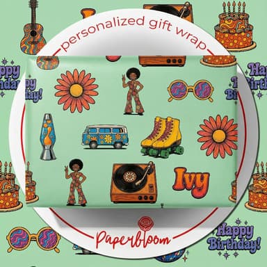 Personalizable 70s Birthday Wrapping Paper - Groovy Disco Style