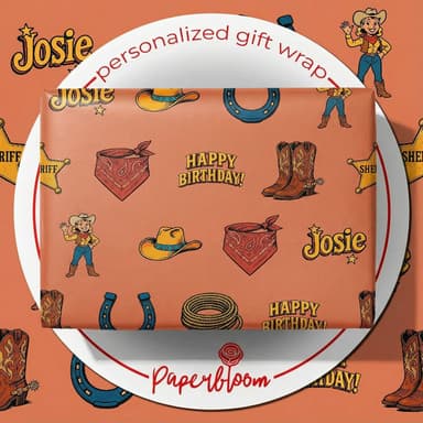 Retro Cowgirl Birthday Wrapping - Custom Western Boots & Hats Design
