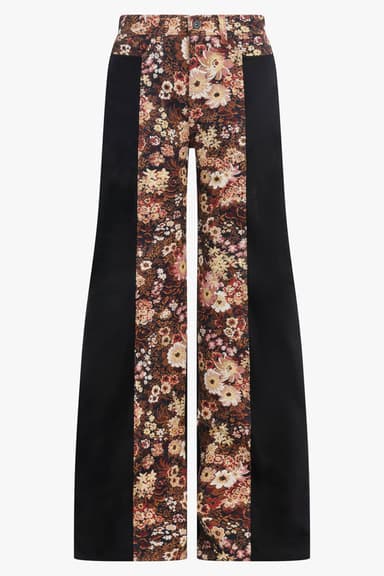 Tapestry Floral Print Panelled Low Rise Denim Pant | Vibrant Multi
