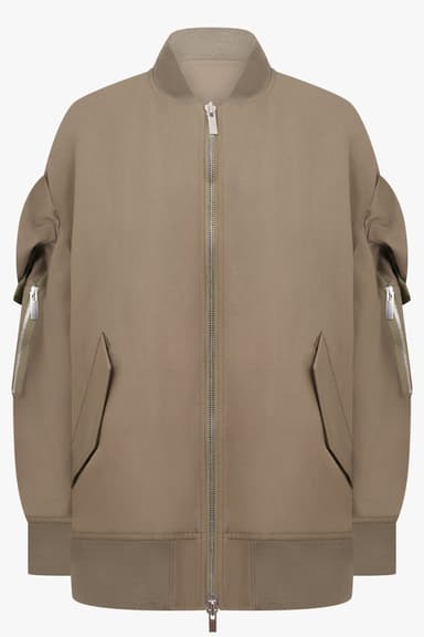 Bow Sleeve Bomber Jacket | Khaki