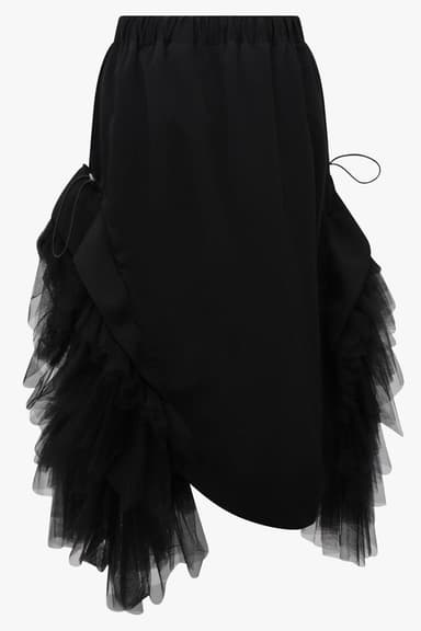 Asymmetric Tulle Ruffle Skirt | Black