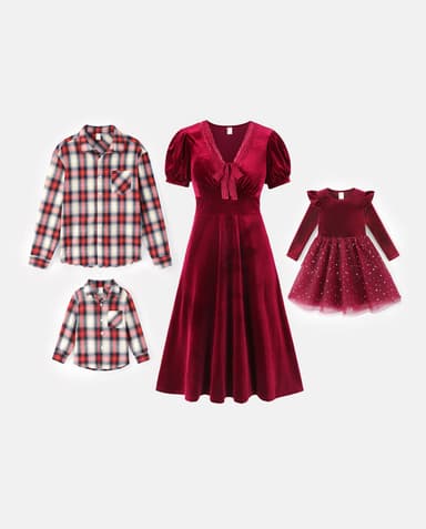 Family Matching Vintage Party Outfits Red Burgundy
