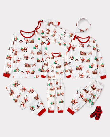 PatPat Family Matching Christmas Pajamas Reindeer & Santa Claus Print White Plus Size RED/WHITE