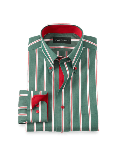 Non-Iron Cotton Novelty Dress Shirt with Contrast Trim - Red/Green