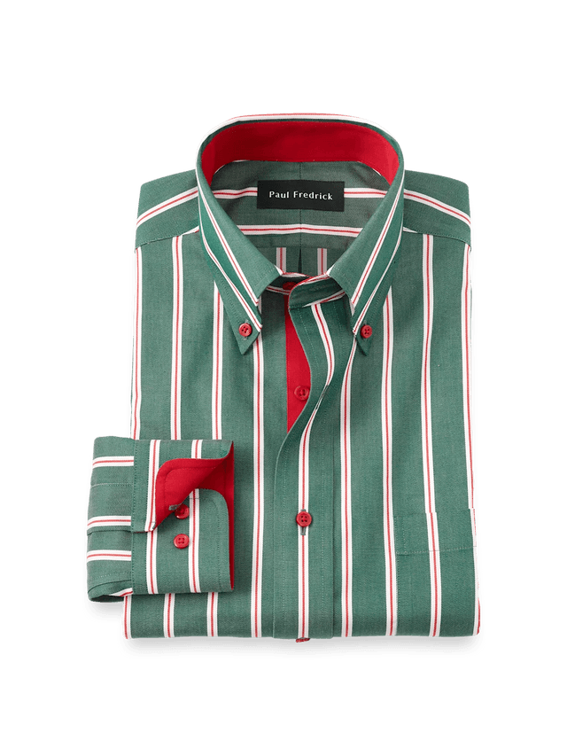 Non-Iron Cotton Novelty Dress Shirt with Contrast Trim - Red/Green