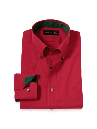 Non-Iron Cotton Novelty Dress Shirt with Contrast Trim - Red/Green