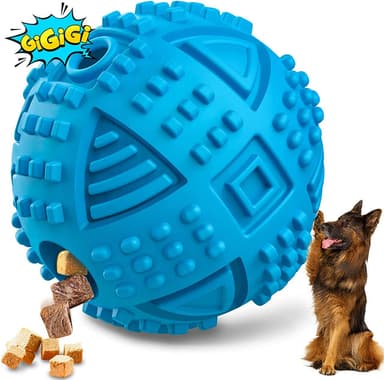 Dog Balls Treat Dispensing Dog Toys for Aggressive Chewers Large Breed, Nearly Indestructible Squeaky Puppy Chew Toys for Largebreeds, Natural Rubber Doggie Puz