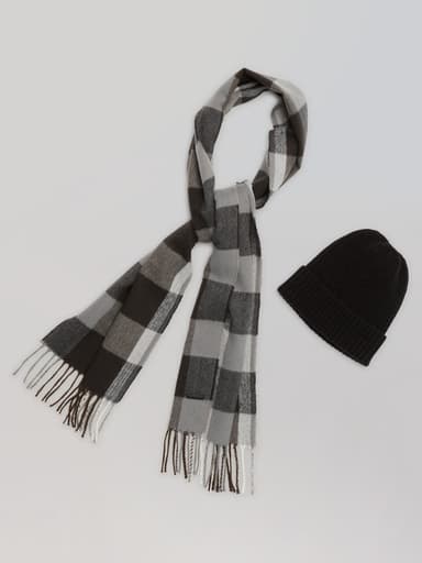 Plaid Beanie and Scarf Set