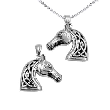 Celtic Three-Dimensional Horse Head Sterling Silver Pendant TPD6508