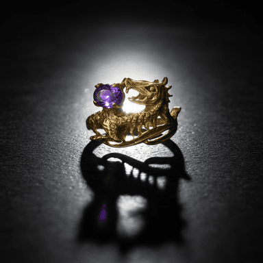Dragon Holding Gem Solid Yellow Gold Ring