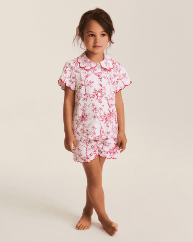 Kid's Twill Colette Short Set in Red Timeless Toile