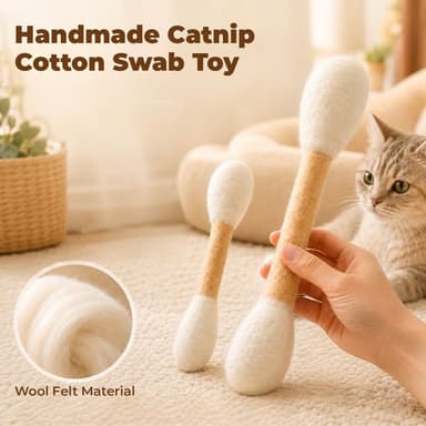 Handmade Giant Cotton Swab Wool Felt Pet Toy with Natural Catnip
