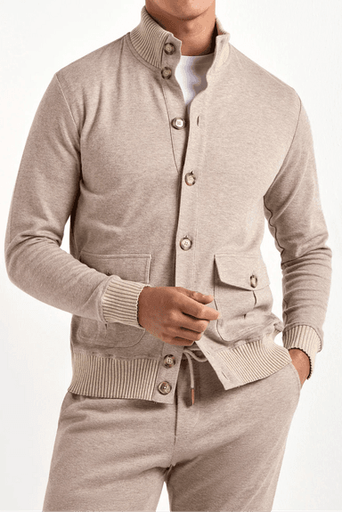 Taupe jersey cardigan - Made in Italy
