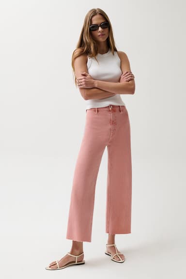 Penny Crop High Rise Wide Leg Jean - Coral Rose