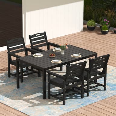 Pizzello Outdoor Dining Set, HDPE Patio Chairs and Rectangular Table, Patio Dining Table Set