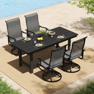 Pizzello HDPE Rectangular Outdoor Dining Set, All Weather Patio Table and Swivel Patio Chairs