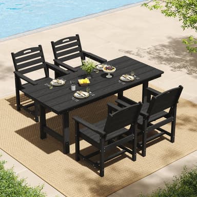 Pizzello HDPE Rectangular Outdoor Dining Set, All Weather Patio Table and HDPE Patio Chairs