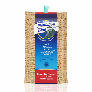 Plantation Blue 100% Jamaica Blue Mountain Coffee - Dark Roasted & Ground (12oz)