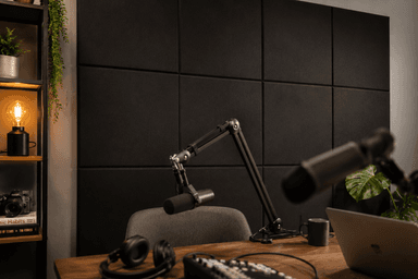 Podcast Studio Acoustic Wall Panels — Matte Black, Peel & Stick