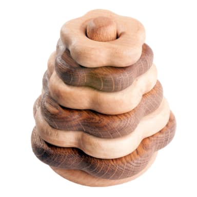 Wooden stacking toy in flower shape from 2 types of wood