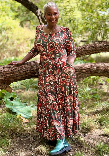 Maddox Hand Painted Deco Print Midaxi Dress