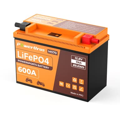 PowerUrus 12V 7Ah Lithium Motorcycle Battery, 600A LiFePO4 Powersports Battery for UTV, Jet Ski, ATV, Motorcycle