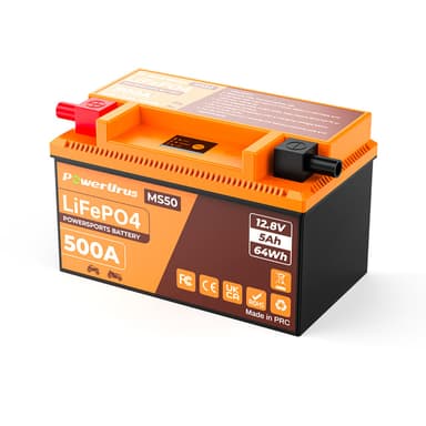 PowerUrus 12V 5Ah Lithium Motorcycle Battery, 500A LiFePO4 Powersports Battery for ATV, UTV, Jet Ski, Motorcycle