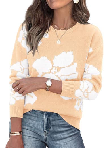 PRETTYGARDEN Womens Floral Sweater Crewneck Pullover Tops | Soft Slouchy Knit Sweater,Casual Long Sleeve,Fall Fashion 2026,Cute Winter Clothes,Work Office Trave