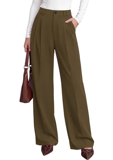 PRETTYGARDEN Women's Dress Pants Wide Leg Flowy Trousers | High Waisted Palazzo Pants, Pleated Front, Side Pockets, Work Office Wear, Business Casual Outfits, F