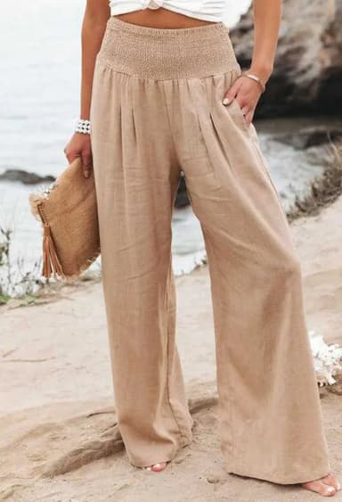 Breeze | AuraShield | Women's | Cotton | Linen | Elastic Waist | Wide Leg | Pants e44 | Emf Pants