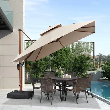 PURPLE LEAF Double Top Square Rectangular Aluminium Umbrellas in Wood Color